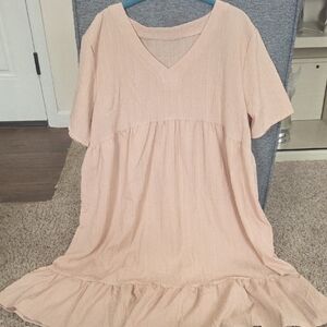 Peach V-Neck Ruffle Dress